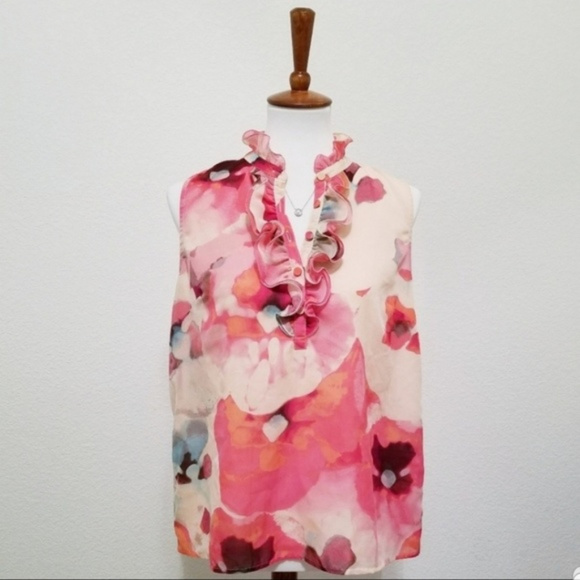 Ann Taylor Tops - Ann Taylor Loft Floral Print Blouse Ruffle Collar